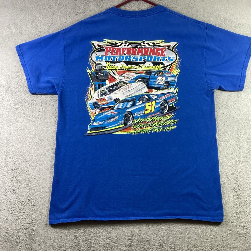 Performance Motorsports Shirt Adult Large Blue Graphic Cars Wisconsin Race Shop